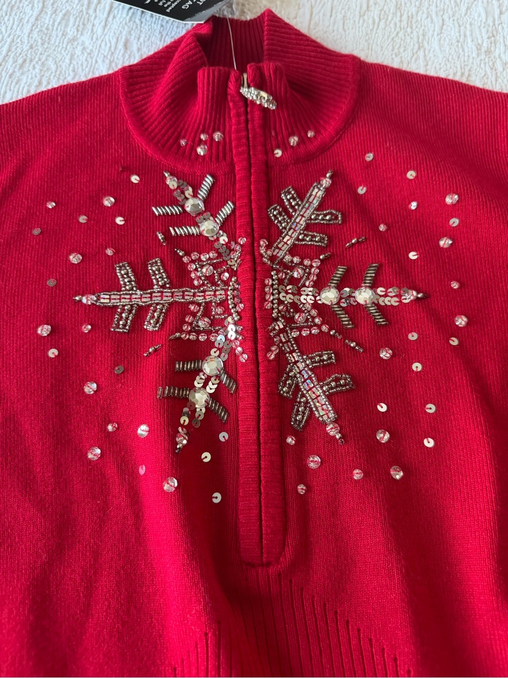 Boston Proper Red Embellished Turtleneck Sweater